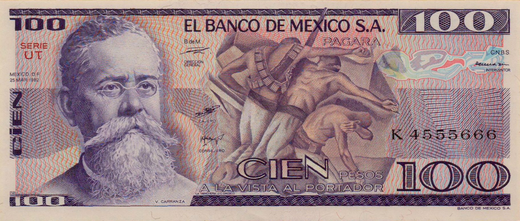 Mexico 100 1982 UNC P-74/cUT
